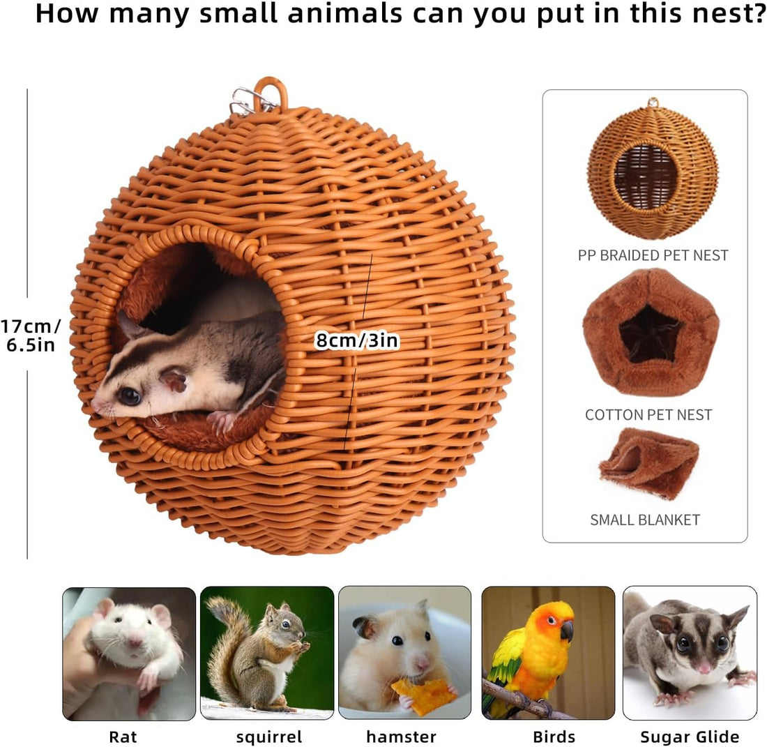 Small Animal Hammock, PP Rattan Hiding Place with Removable Cotton