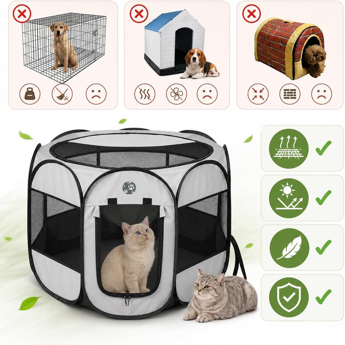 Portable Dog or Cat Playpen - Lightweight Durable Playpen for Pets