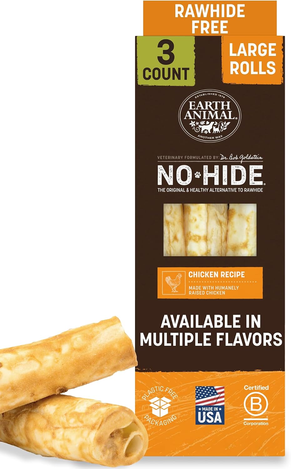 Earth Animal No Hide Dog Chews - Rawhide Free Large Rolls 2 Count