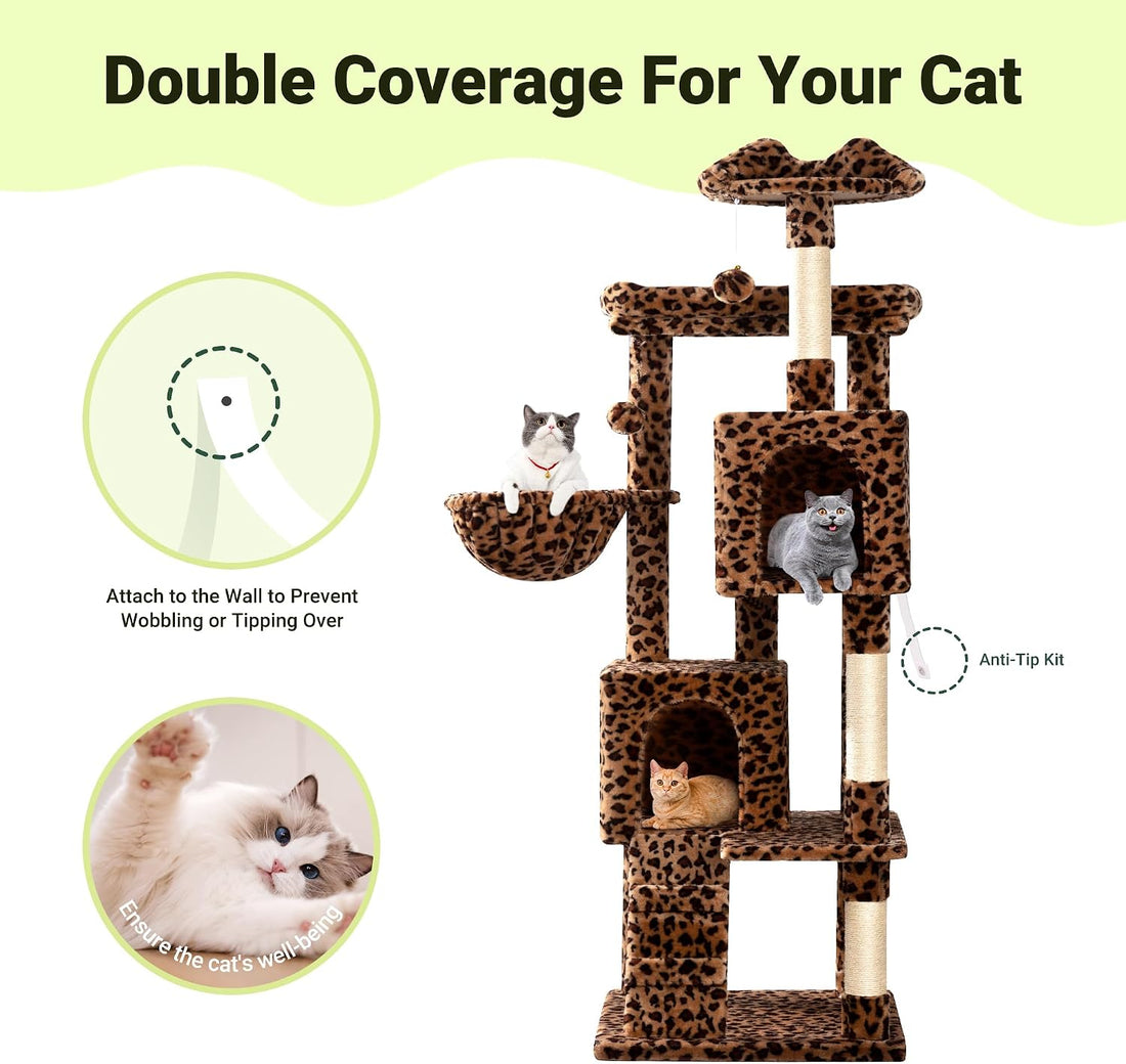 Allewie 64 Inches Cat Tree Tower/Multi-Level Activity Center