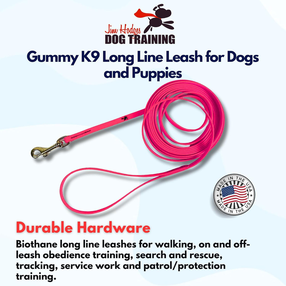 Biothane Long Line, Made in USA, 20ft x 3/8"