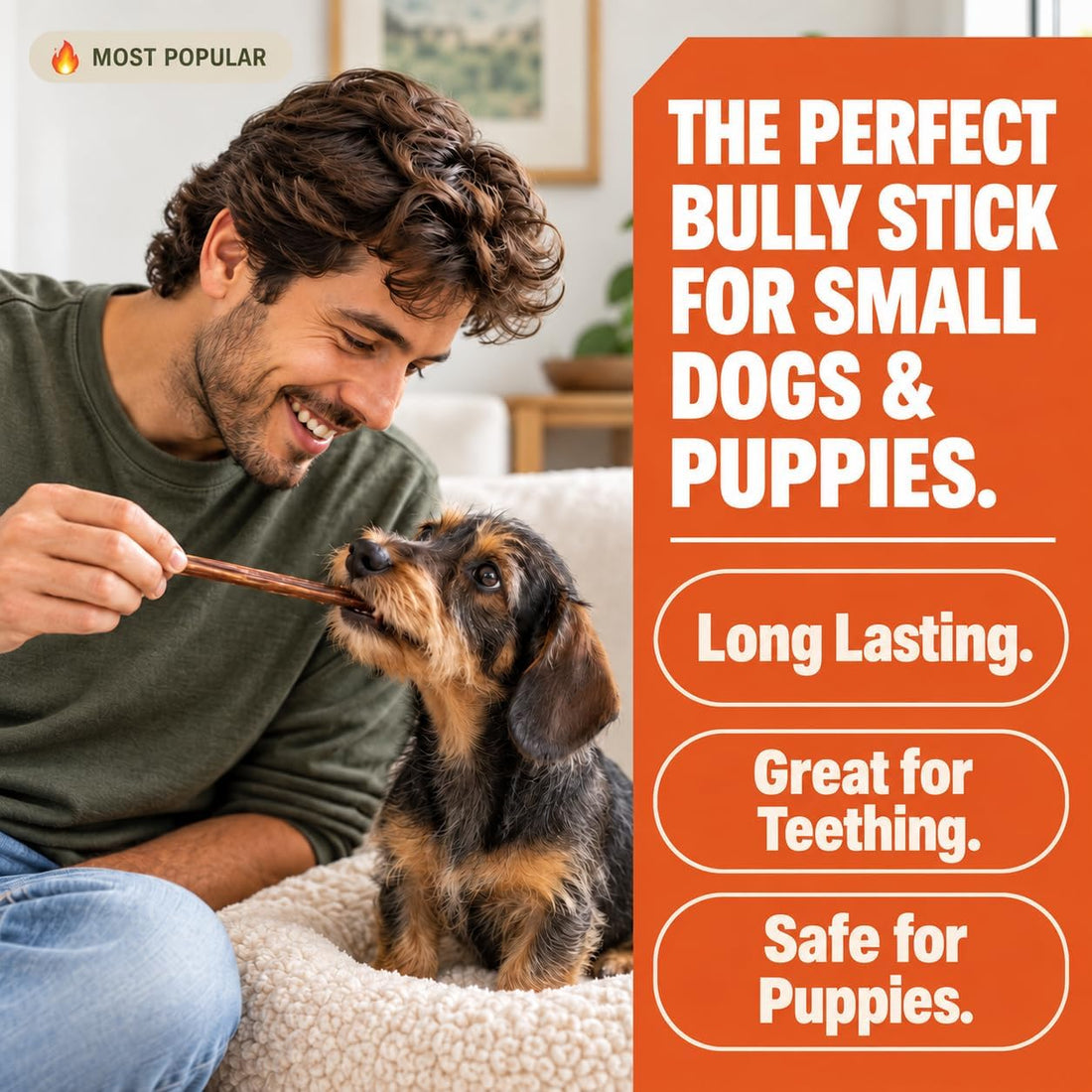 Thin Bully Sticks for Small Dogs, Puppies, 6 Inch, 25 Count