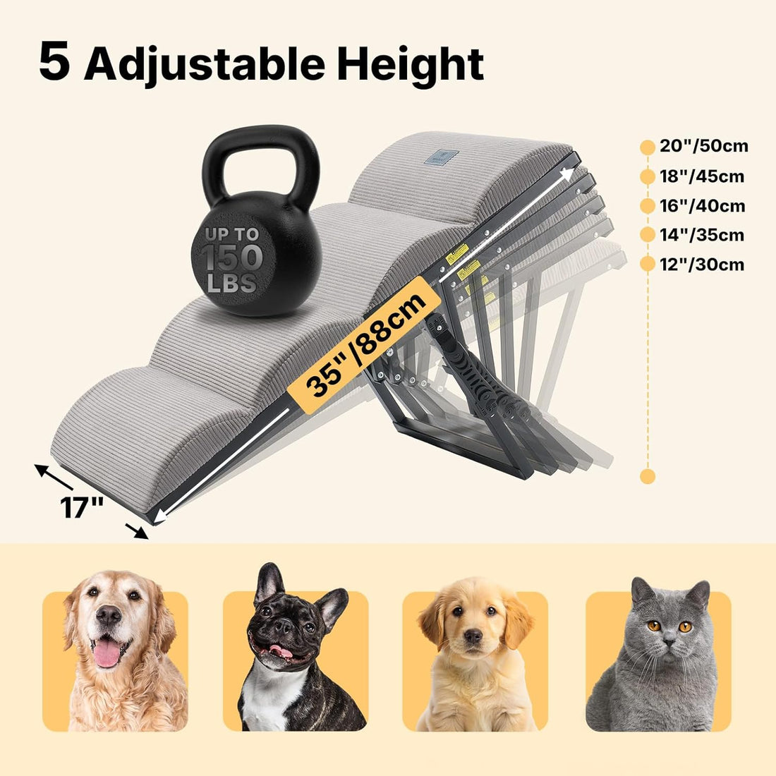 Veehoo Foldable Dog Ramp for Bed Couch Large Dogs