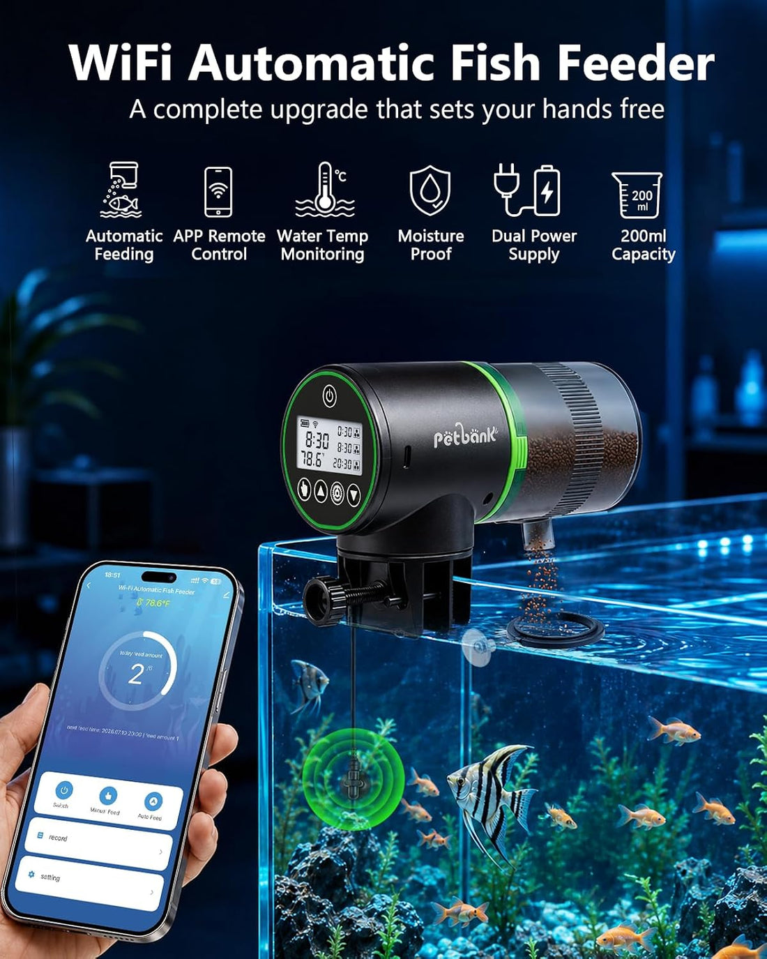 WiFi Automatic Fish Feeder for Aquarium with Temperature Monitoring