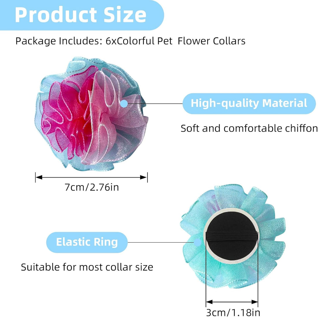 6 Pcs Dog Collar Accessories Slide-On Colorful Flower Charms