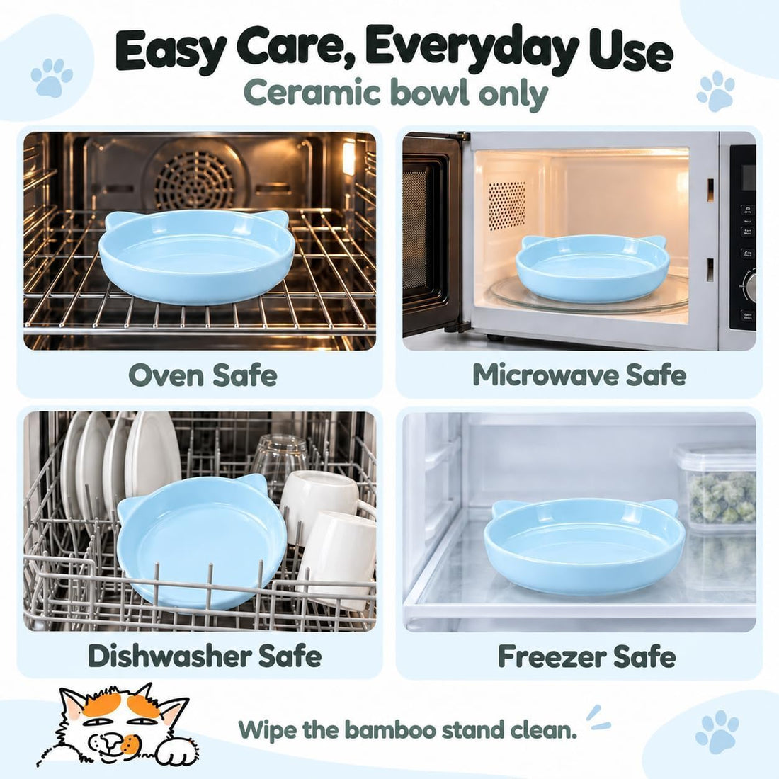 2 Pack Elevated Ceramic Cat Bowls with Bamboo Stand for Cat Bowl