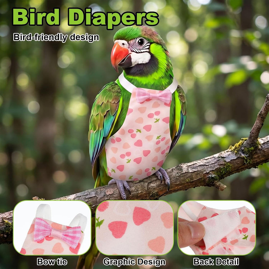 Jeffdad 4 Pcs Bird Diapers, Cute Pet Bird Diaper Pamper for Parrots