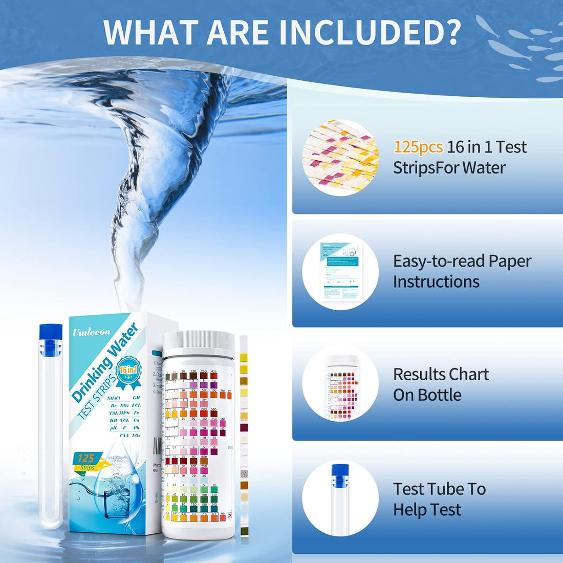 16 in 1 Water Test Kit with 125 Test Strips for Home Water Quality