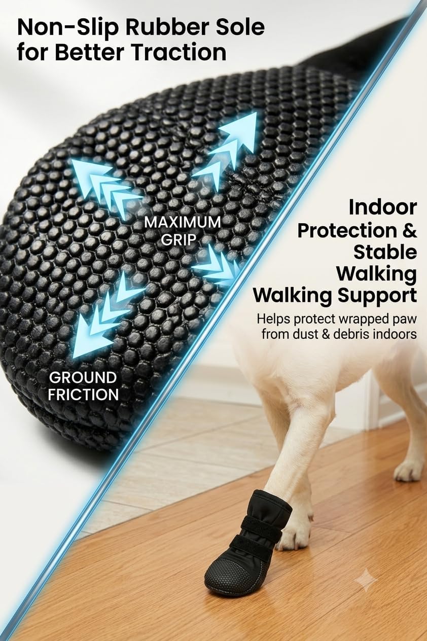 Dog Paw Wound Protection Kit with Recovery Boot & Self-Adhering