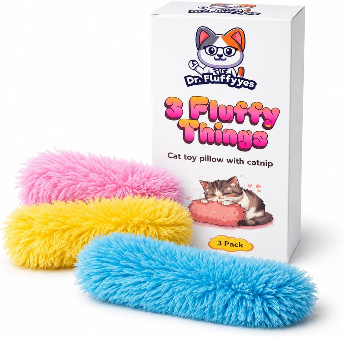 Dr. Fluffyyes 3 Fluffy Things Cat Toy Pillows with Catnip & Crinkle