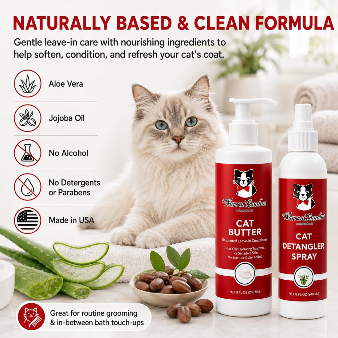Warren London Cat Detangler & Hydrating Butter Combo, Unscented 8oz