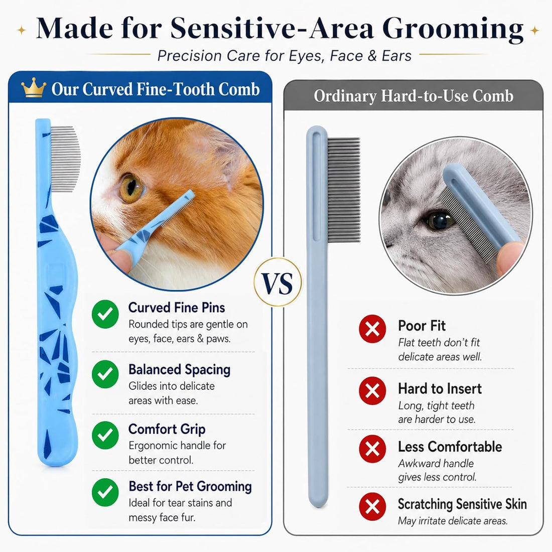 2 Pack Pet Eye Face Comb and Cat Shedding Brush for Dogs Cats