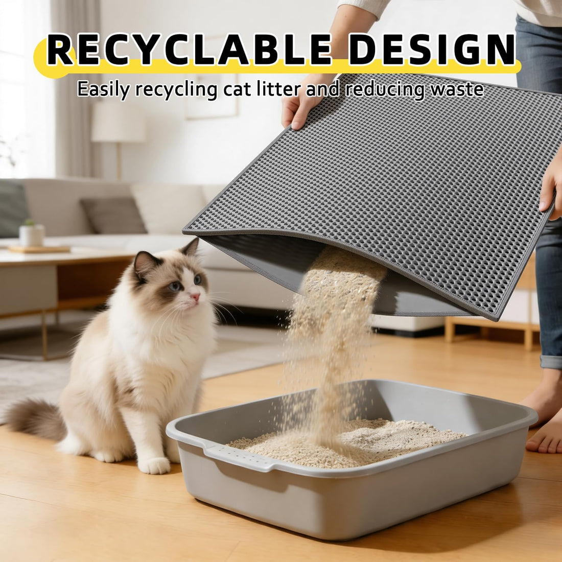 Kaxionage Cat Litter Mat, 30"X24" Large Double Layer Litter Trapping