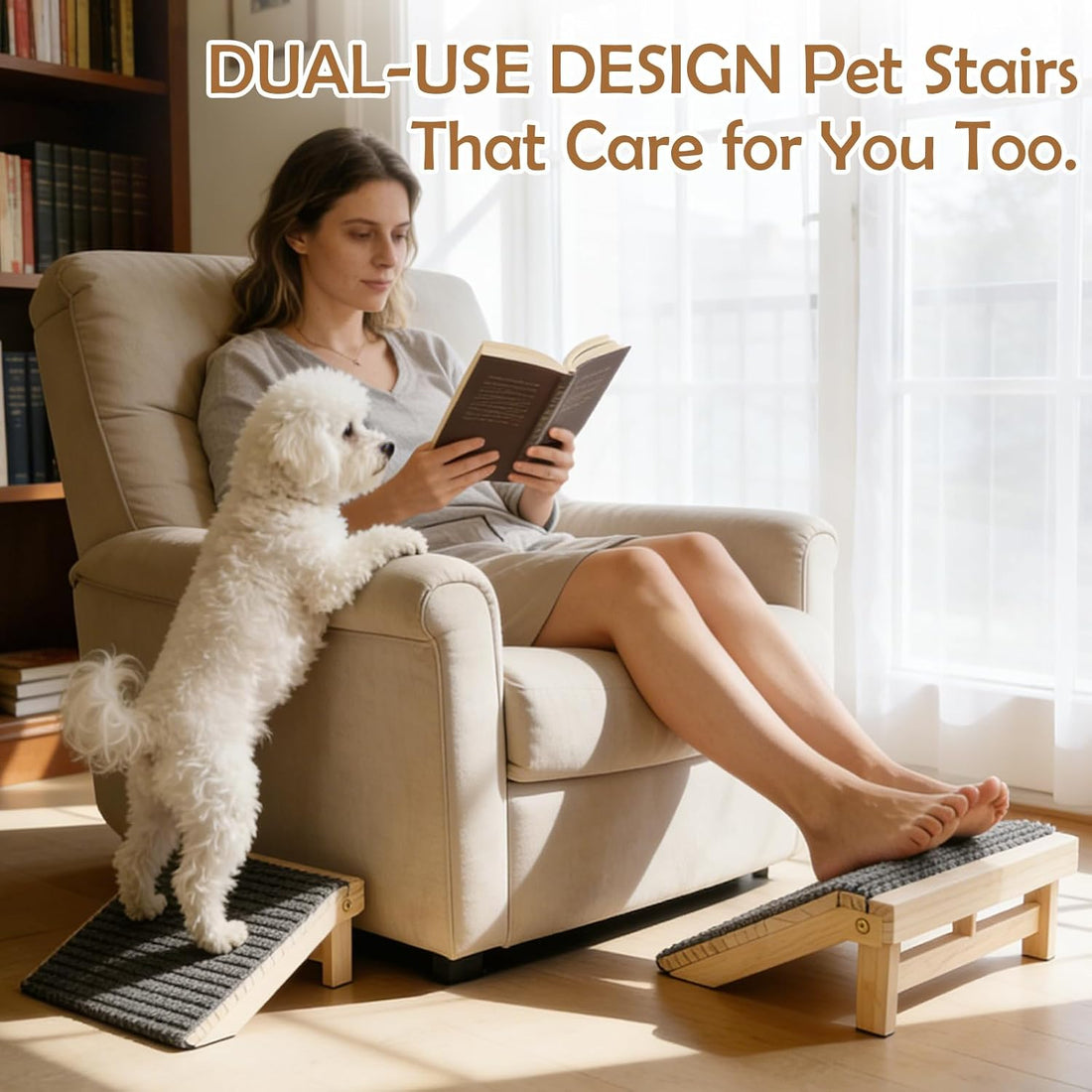 Foldable Wooden Dog Stairs, Slope for Senior & Joint-Sensitive Dogs