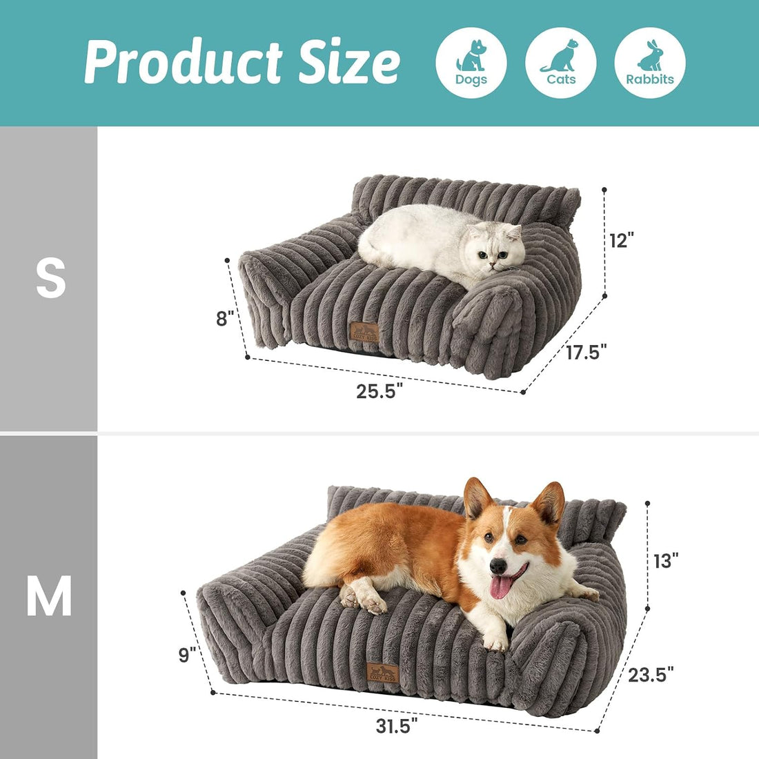 COZY KISS Cute Cat Couch, Fluffy Sofa Bed for Cats and Small Dogs