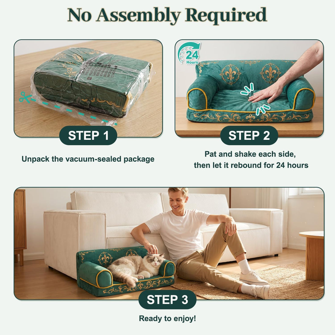 Indoor Cat Couch Bed, Soft Supportive Pet Sofa, 24in