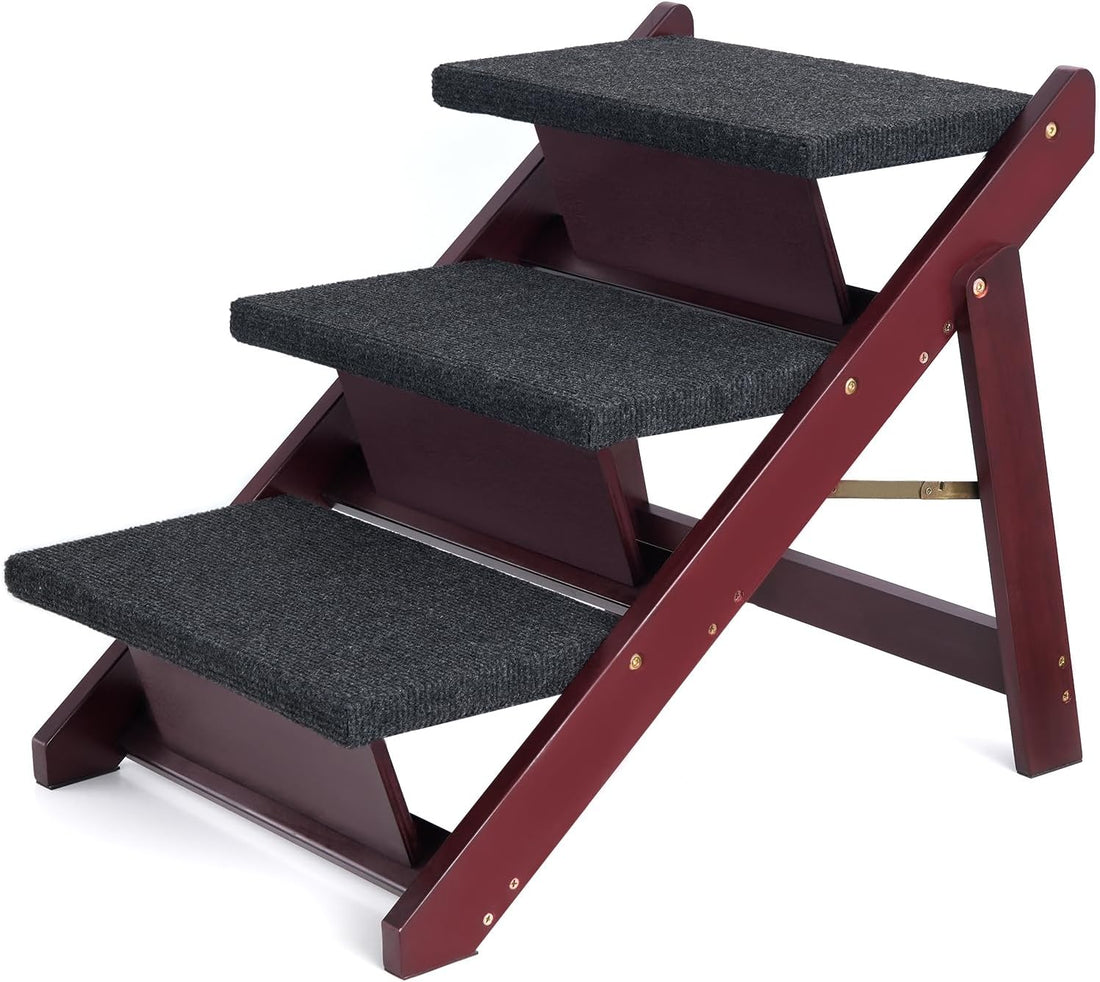 BRIKY Wooden Dog Stairs/Steps, Foldable 4 Steps