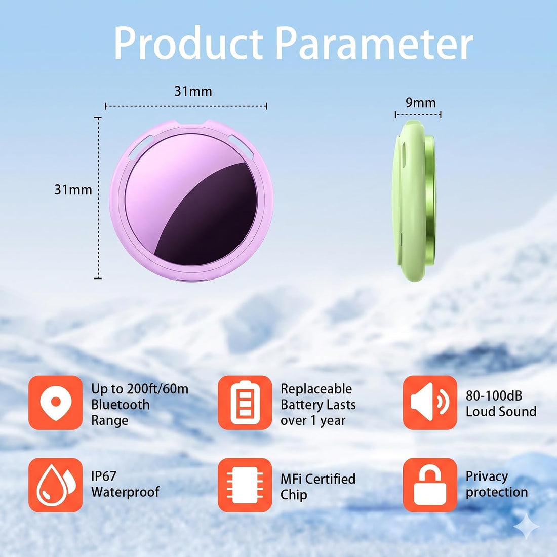 2 Pack Tracker Tags Finder Apple Find My MFi Certified Waterproof iOS
