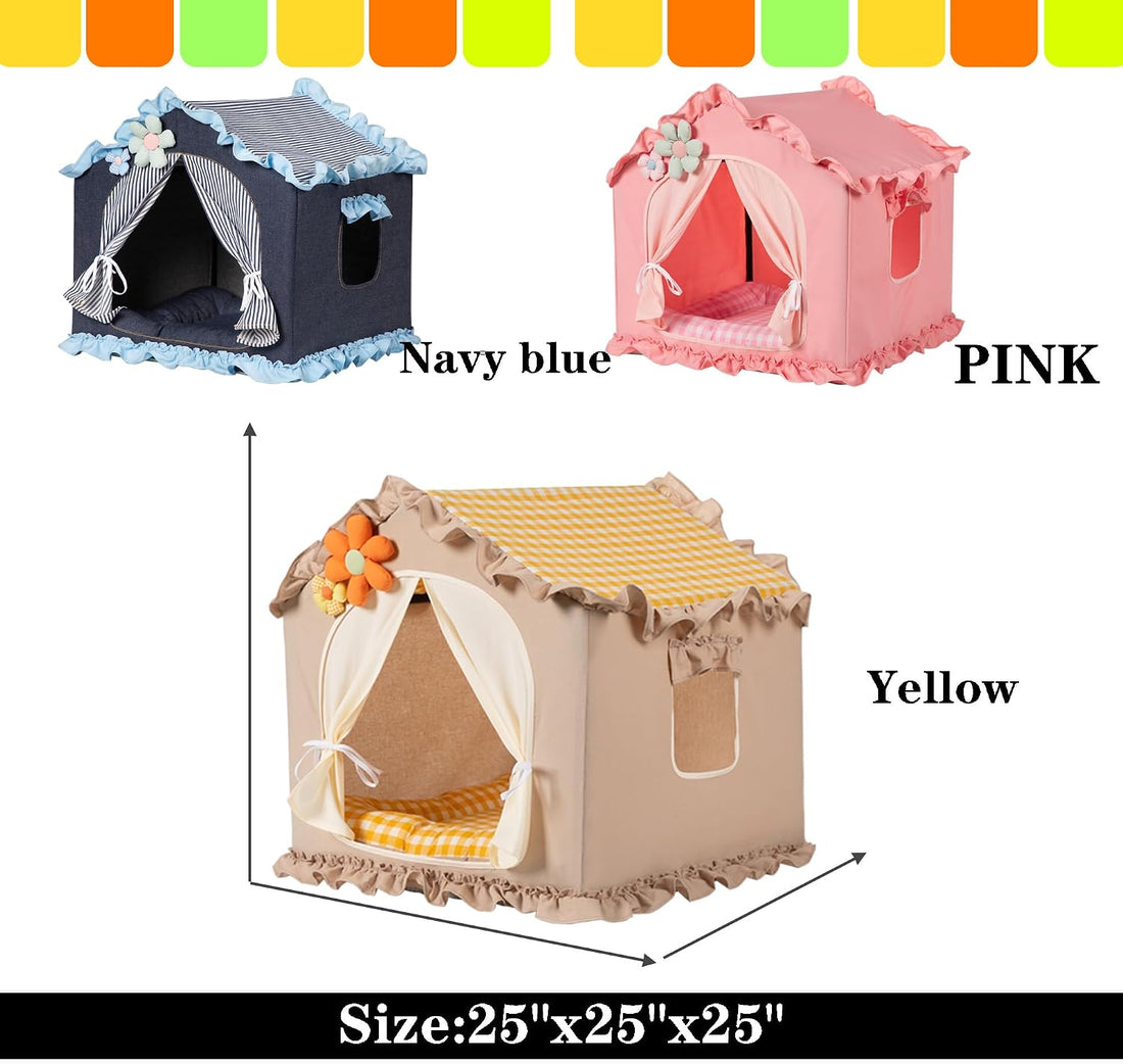 Yellow Indoor Dog House with Frame Foldable Breathable for Small Dog