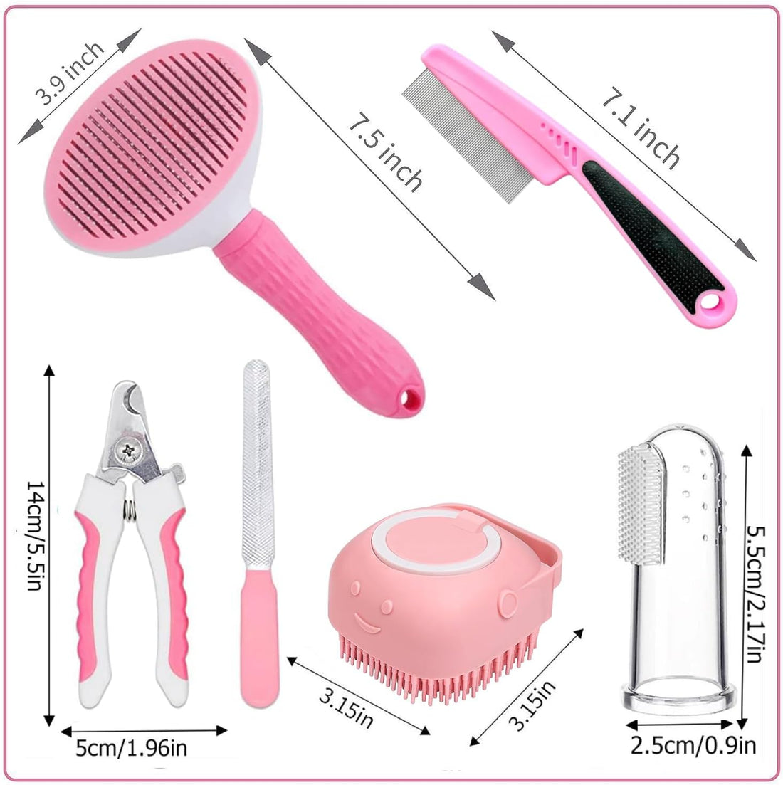 Qubccum 7 Pcs Cat Dog Brush Grooming Kits, Self-Cleaning Slicker Brush