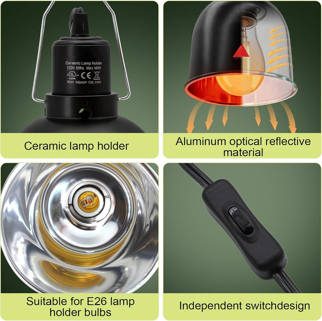 2-Pack Reptile Light Fixture 5.5in Deep Dome Reptile Lamp Fixture
