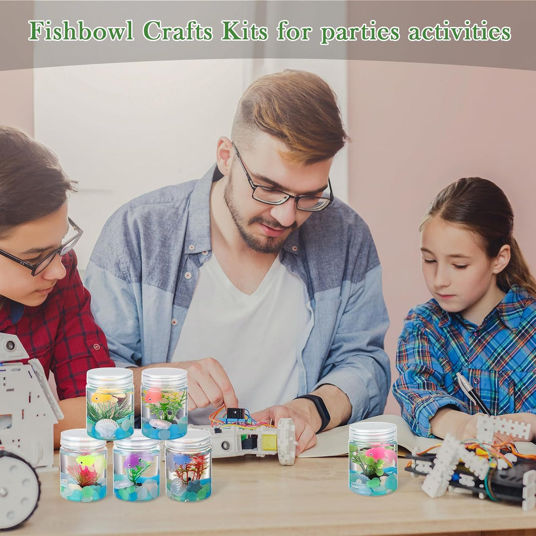 FoldTier 12 Sets Fishbowl Craft Kit with Plastic Fish Bowl Fake