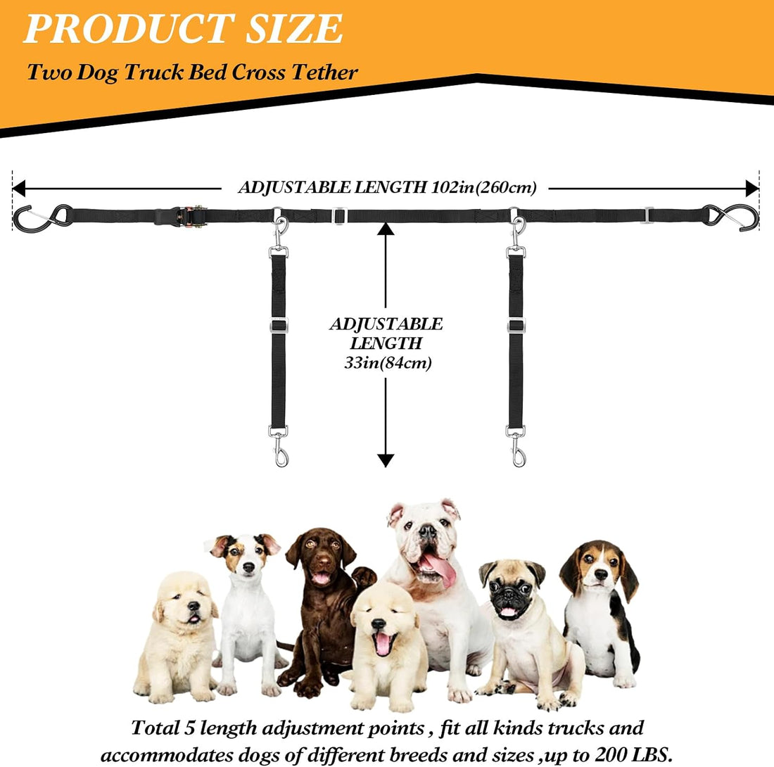 SKIPWALL Truck Bed Dog Tether for Two Dogs,Ratchet Tightening