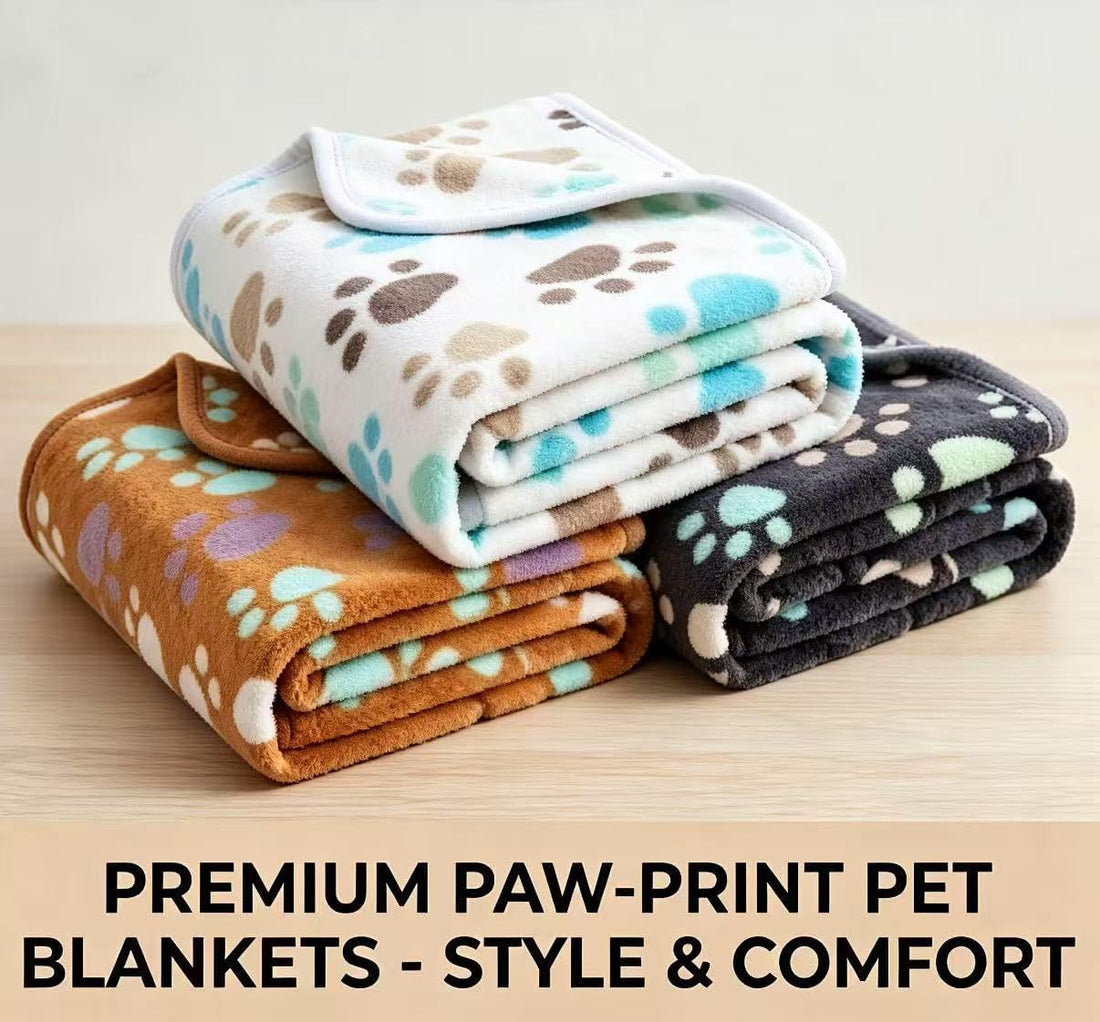 CADONO Fluffy Premium Flannel Dog Blanket Washable Paw Printed Throw