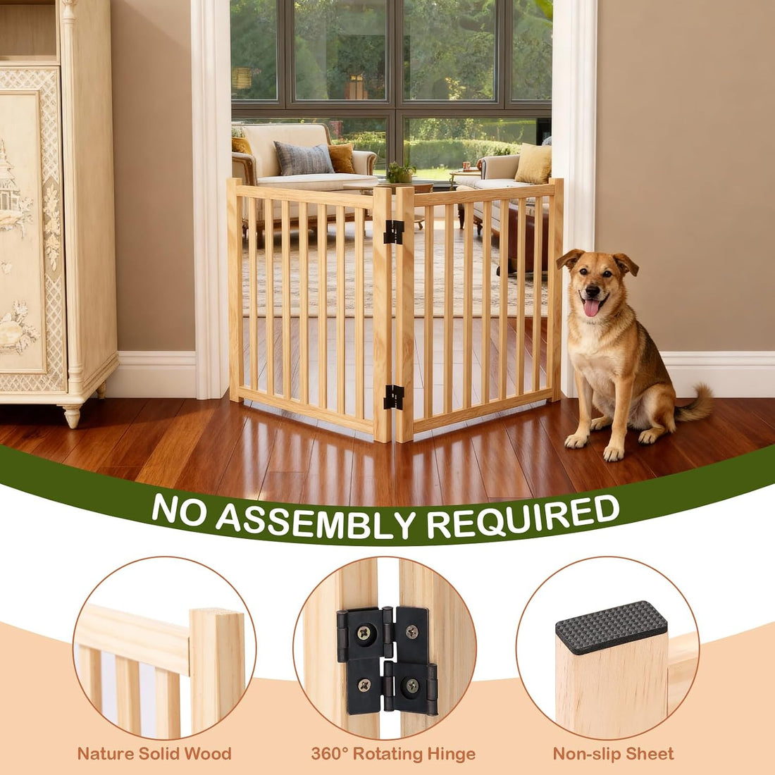 Wooden Freestanding Dog Gates Indoor- 23" Height 2 Panels