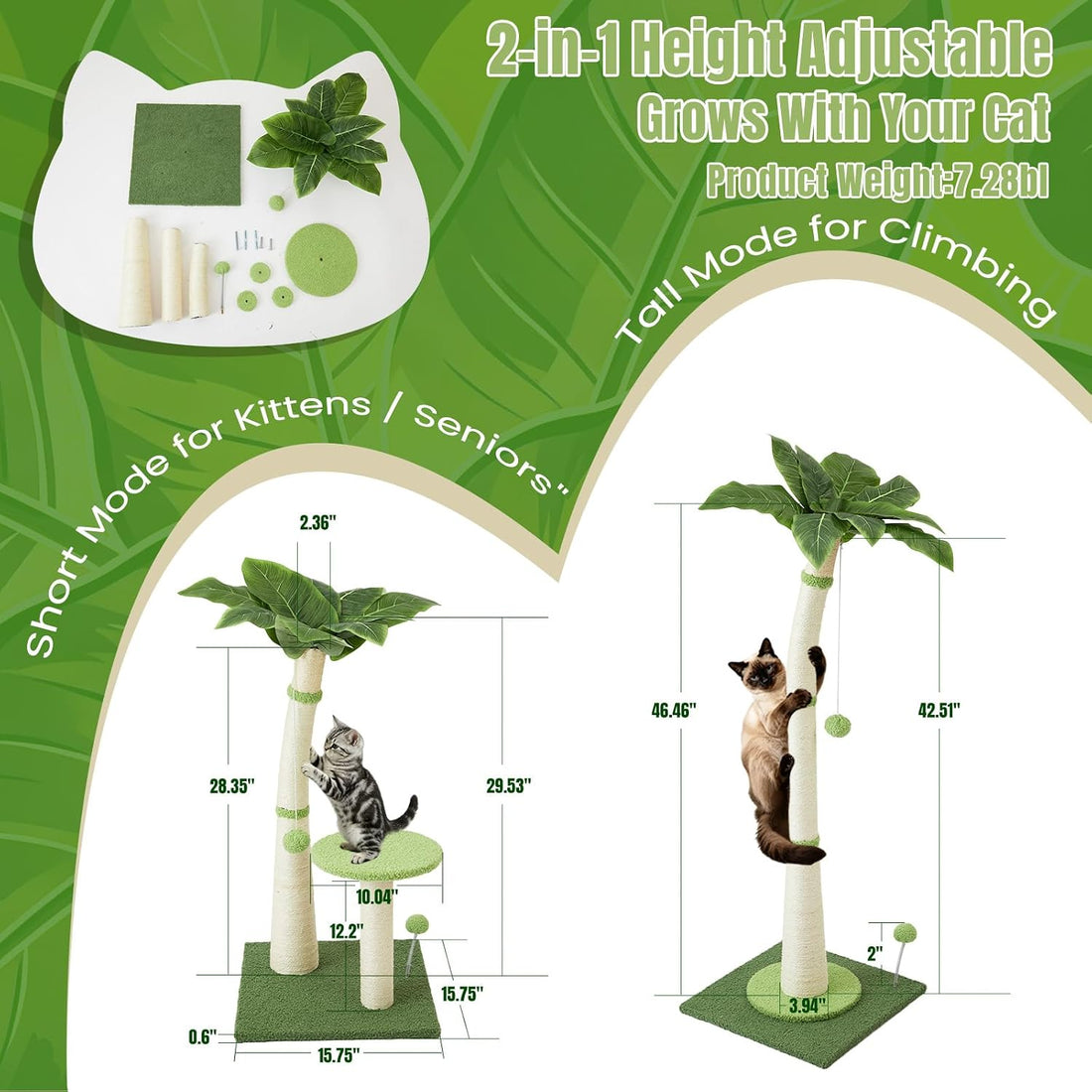 Cat Scratching Post, 40" Tall Scratcher Tree with Multiple