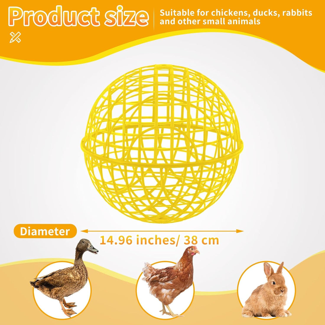AceOrbit 3 Pack 18.9 Inch Yellow Plastic Chicken Ball Cages for Small