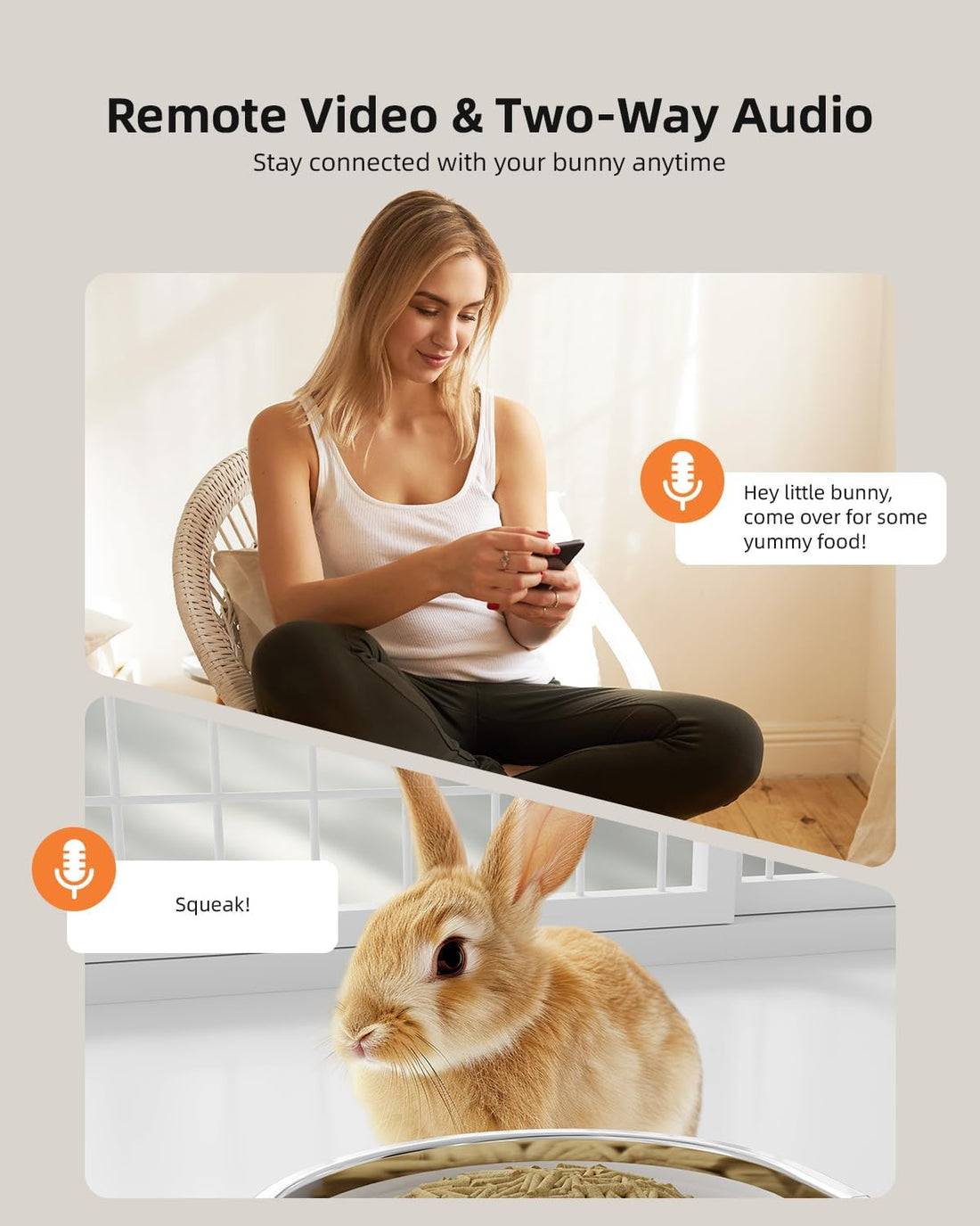 Sandpoy Hanging Automatic Rabbit Feeder with 1080P Camera for Cages