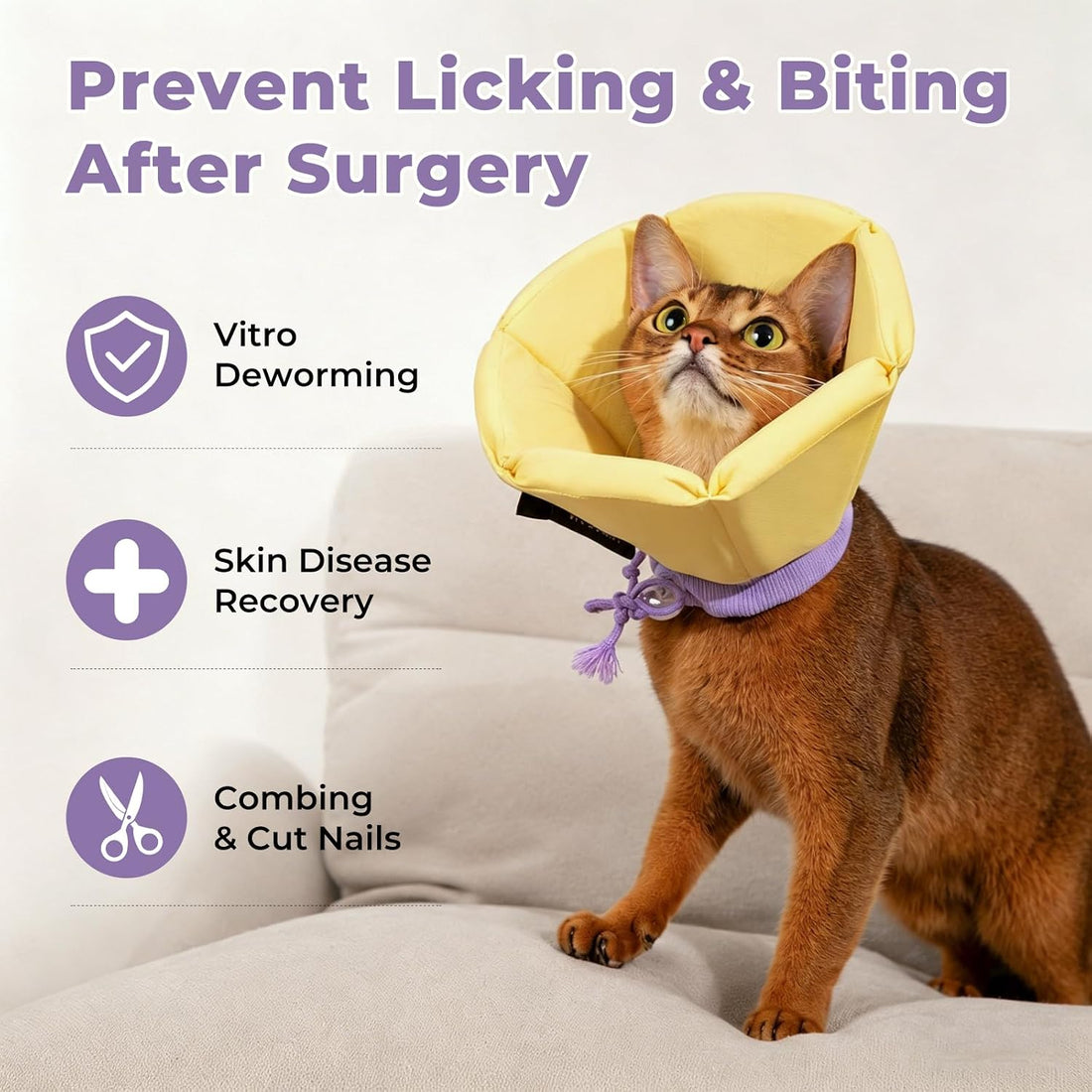 Cat Cone Collar Soft - Adjustable Recovery Collar for Cats & Small