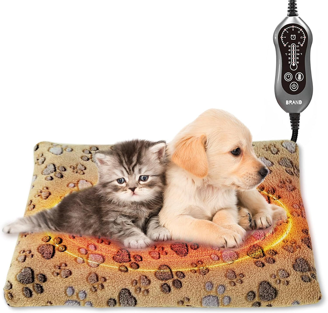 Heated Cat Bed Pet Heating Pad for Cats Dogs w Adjustable Temp & Timer