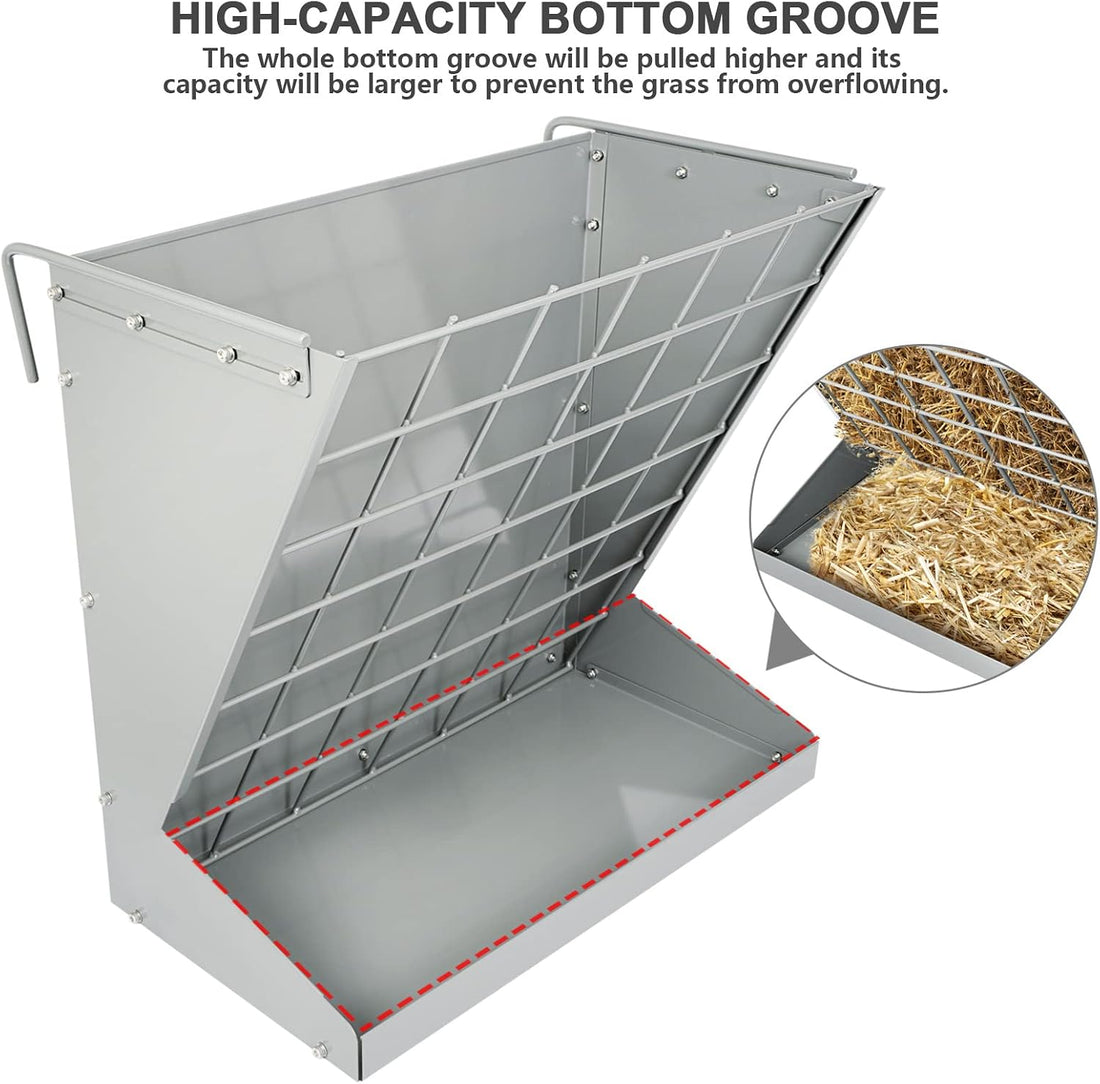 Wall Mount Hay Rack, Metal 2 in 1 Hay and Grain Feeder