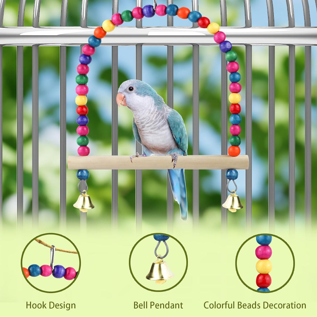 Wooden Bird Swing, 9 Inches Hanging Birds Cage Perches with Playing