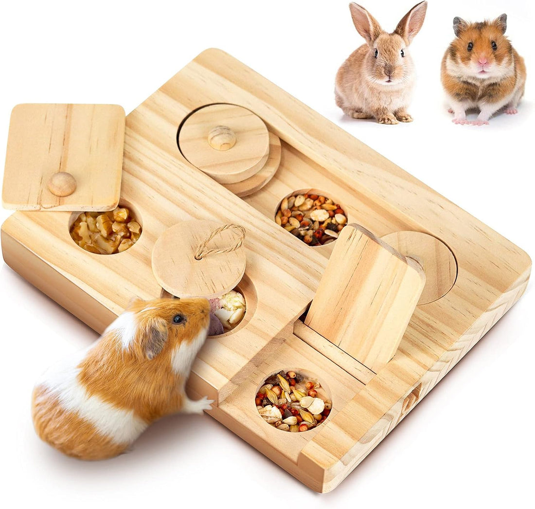 Guinea Pig Foraging Toys, 6 in 1 Hamsters Wooden Interactive
