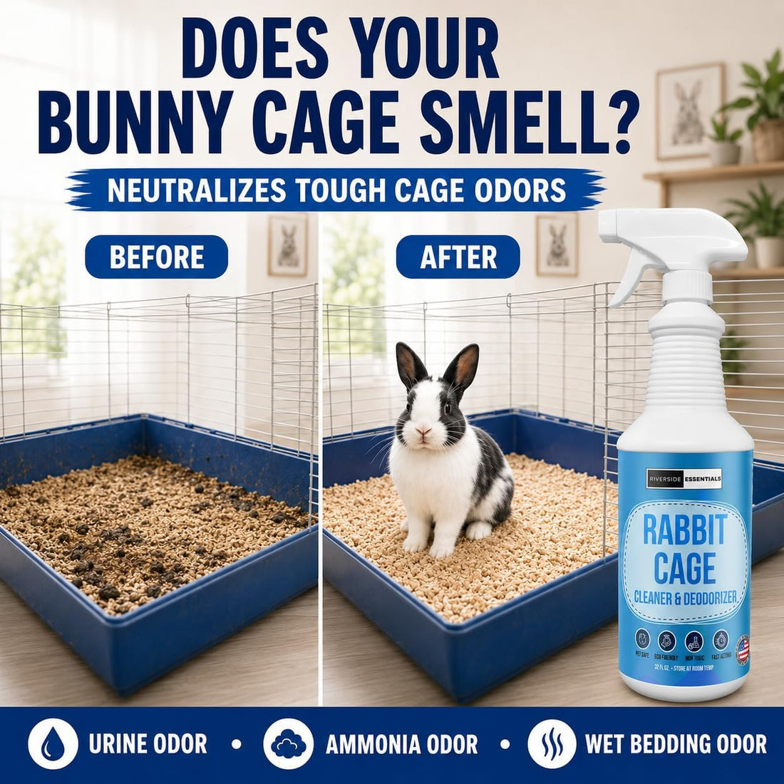 Rabbit Cage Odor Eliminator & Cleaner Spray, 32oz – Made in USA