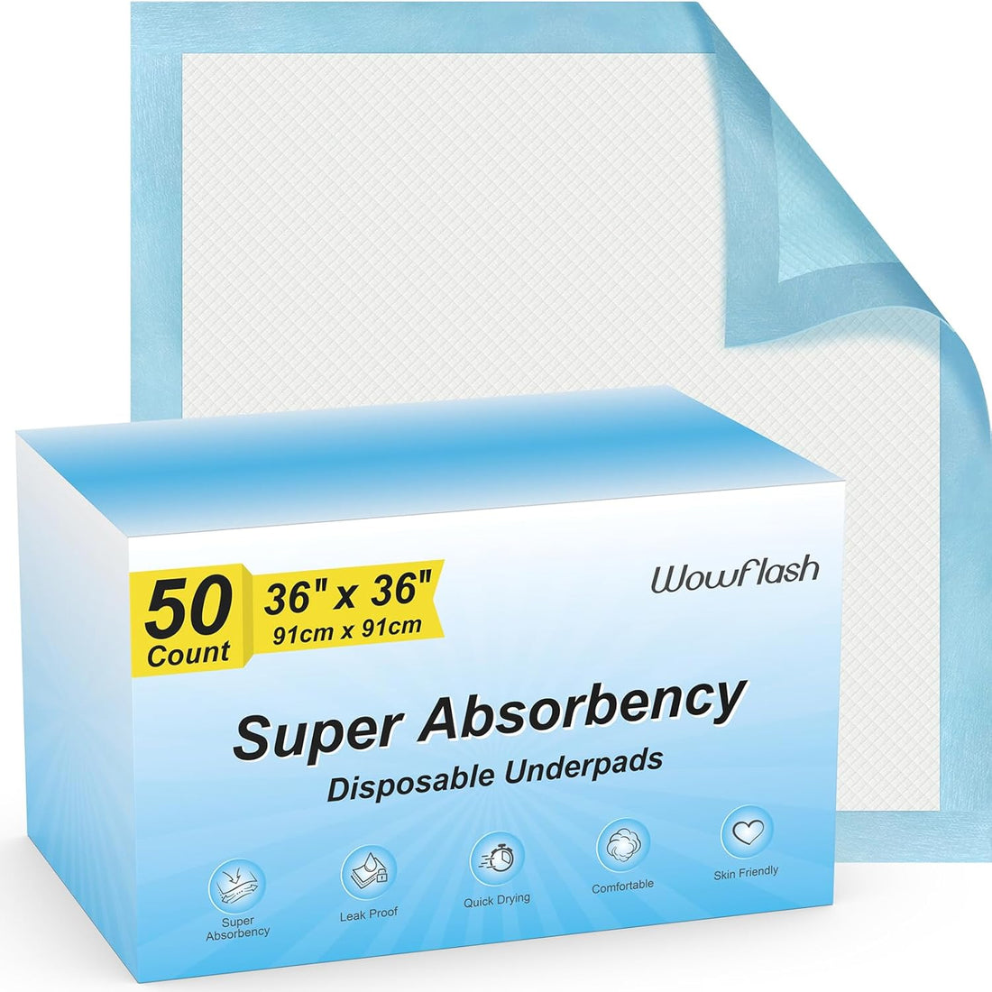 50 Count 30” x 36” Super Absorbency Disposable Underpads