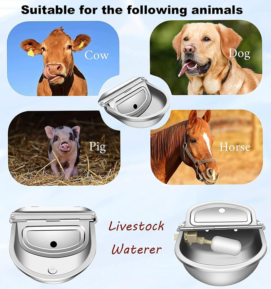 Automatic Livestock Waterer Bowl, 304 Stainless Steel Water Dispenser
