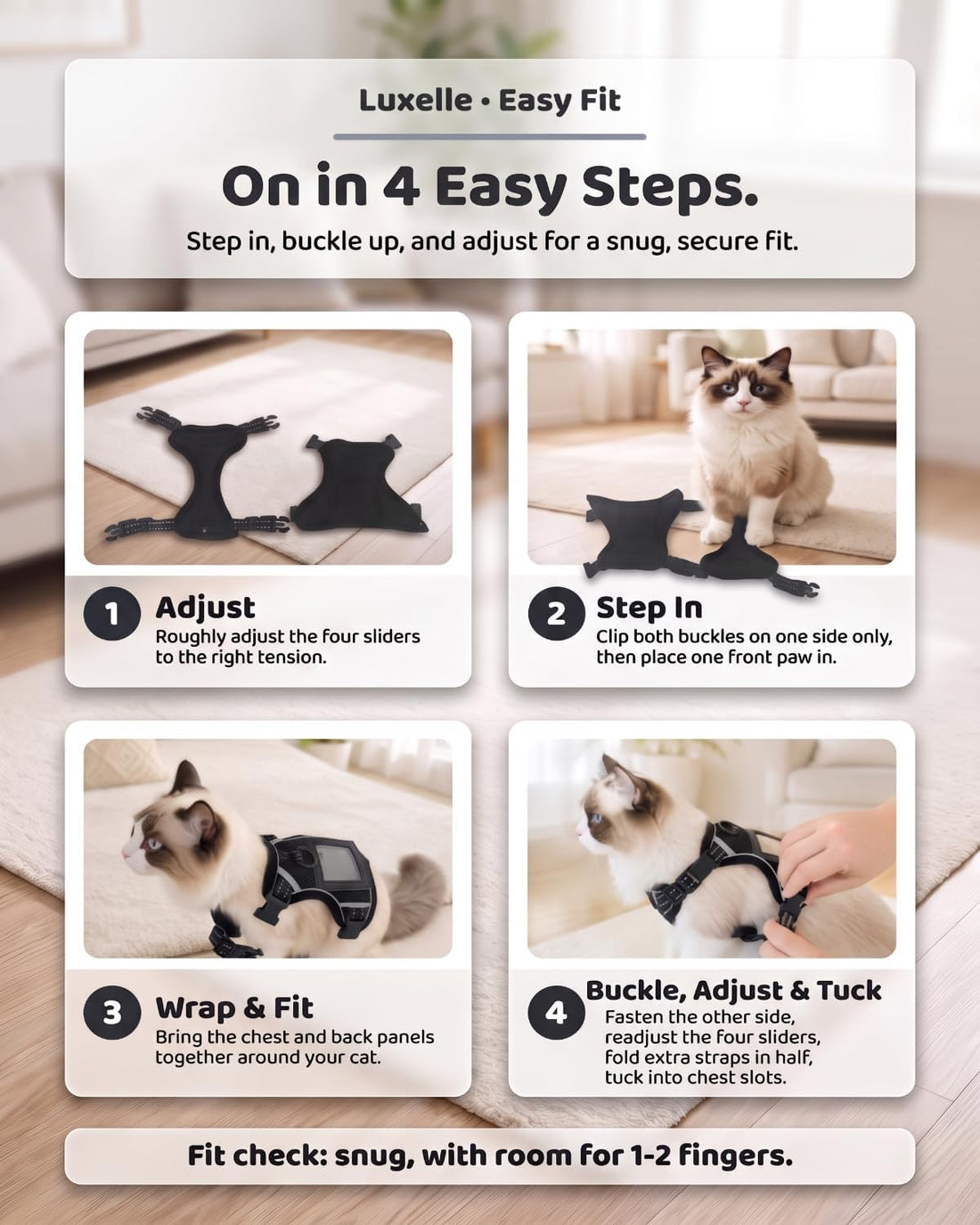 Luxelle Escape Proof Cat Harness with Retractable Leash & Wrist Strap