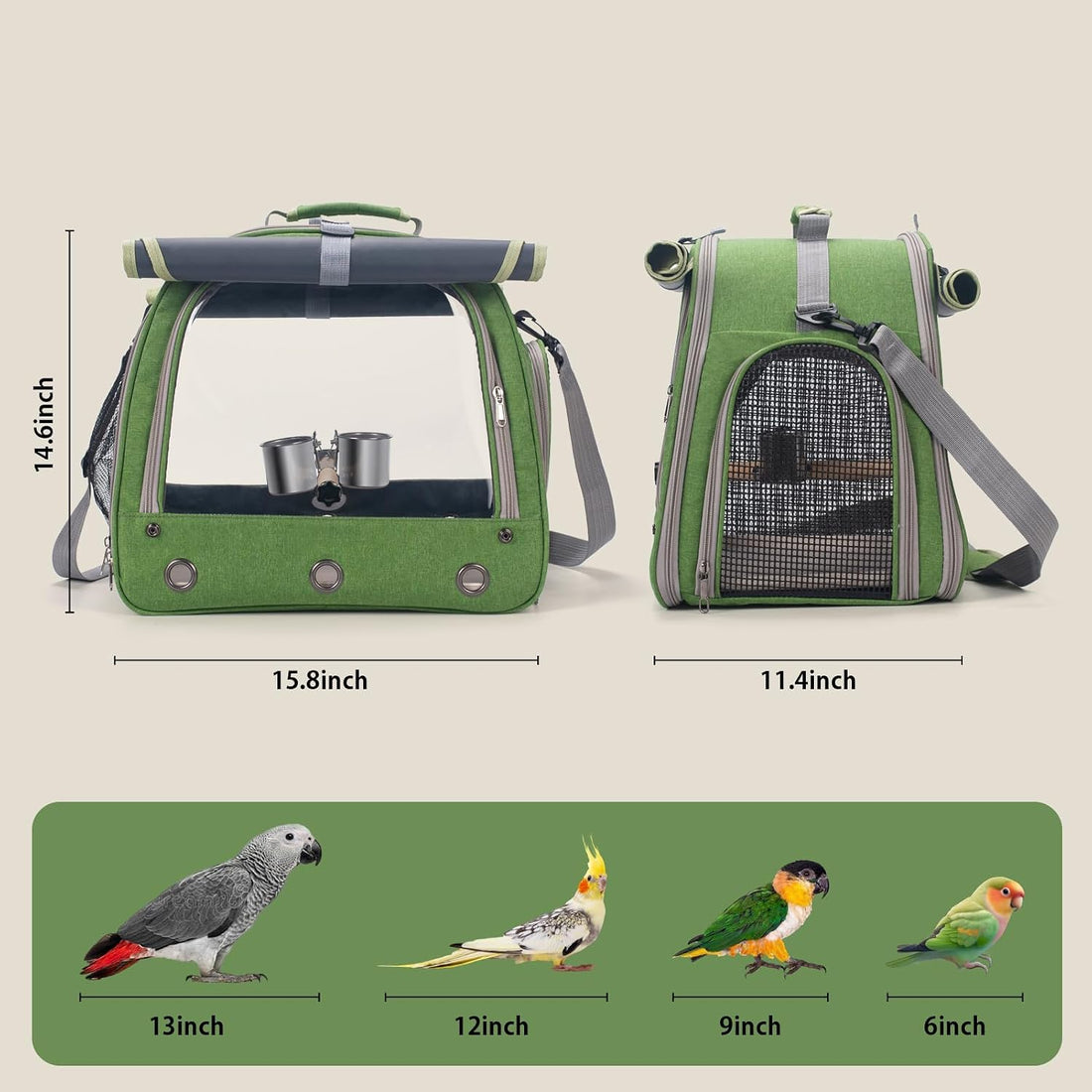 Bird Carrier Parrot Travel Cage with Perch, Food Bowl