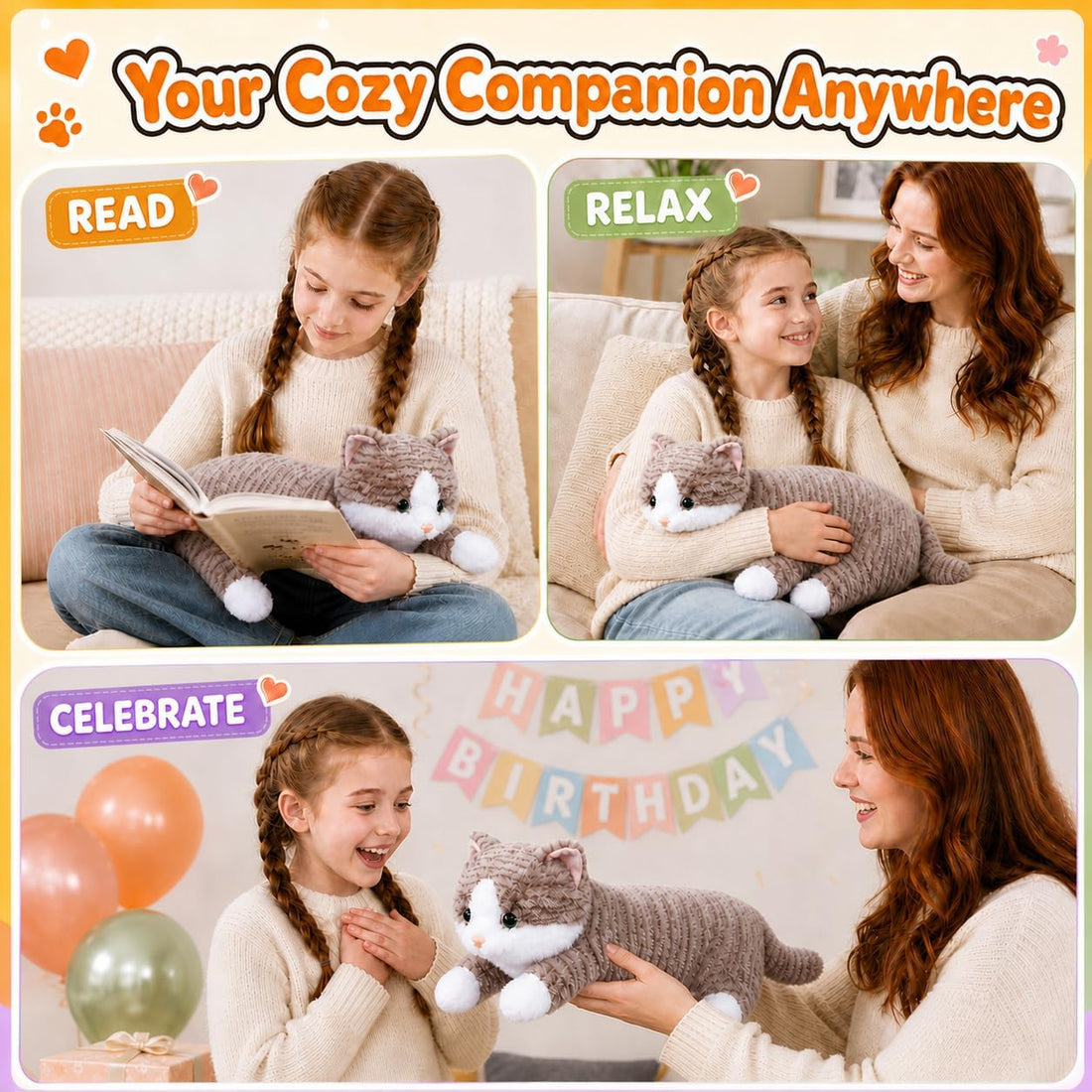 Weighted Cat Stuffed Animal, 3 lb, 23.6 in Plush Cat