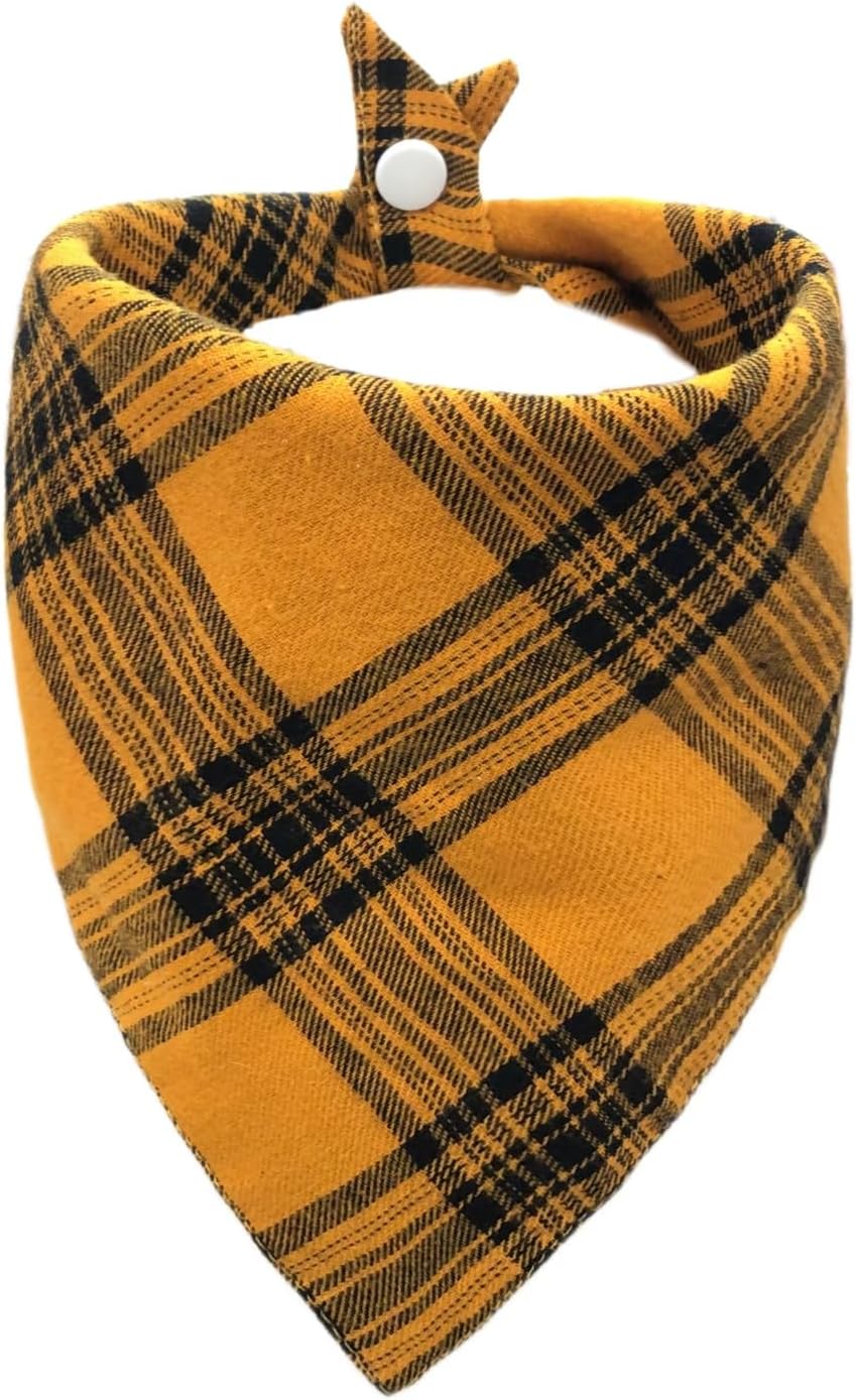 Adjustable Dog Bandana, Beige & Navy Plaid