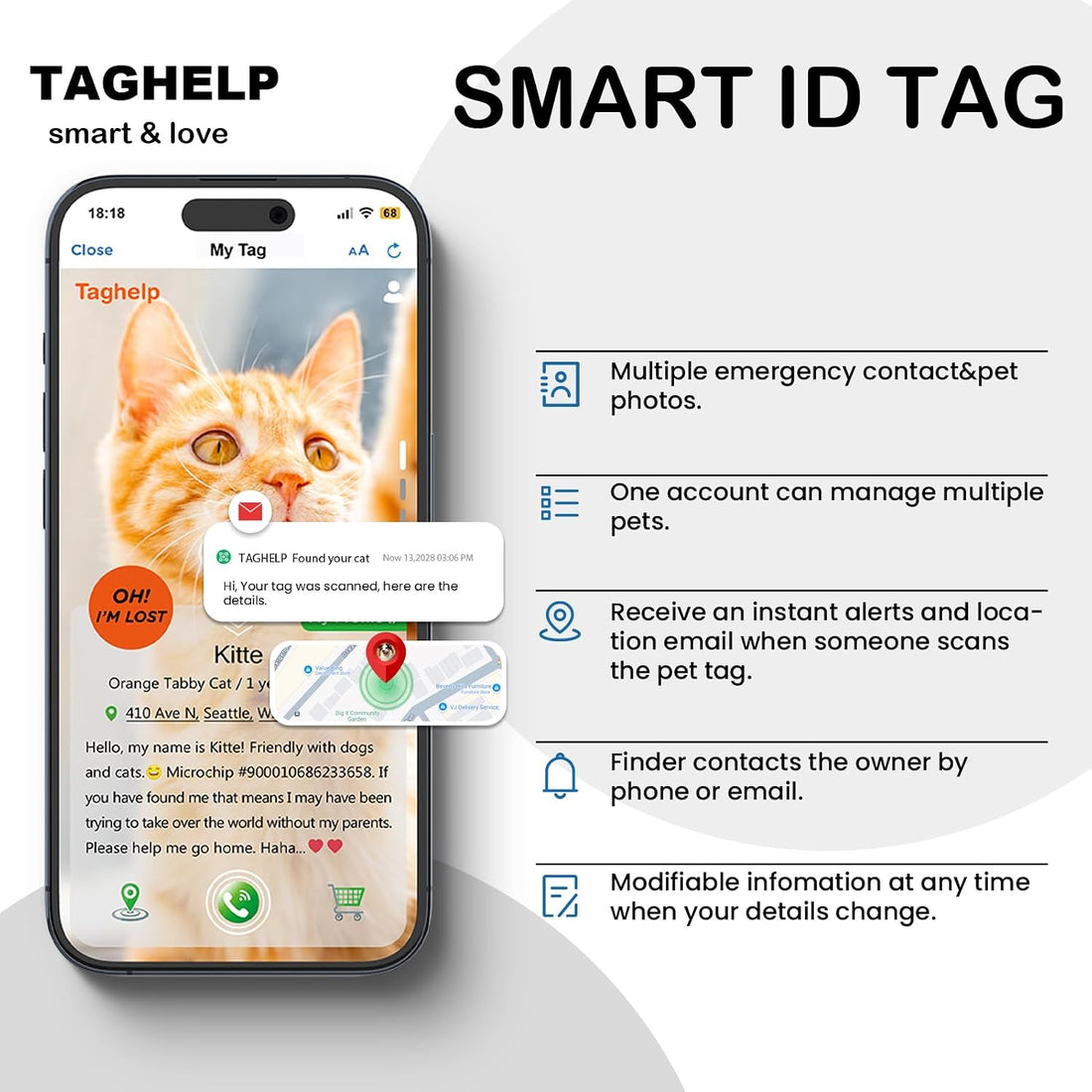 AirTag Holder Breakaway Cat Collar QR Code, Reflective Bell