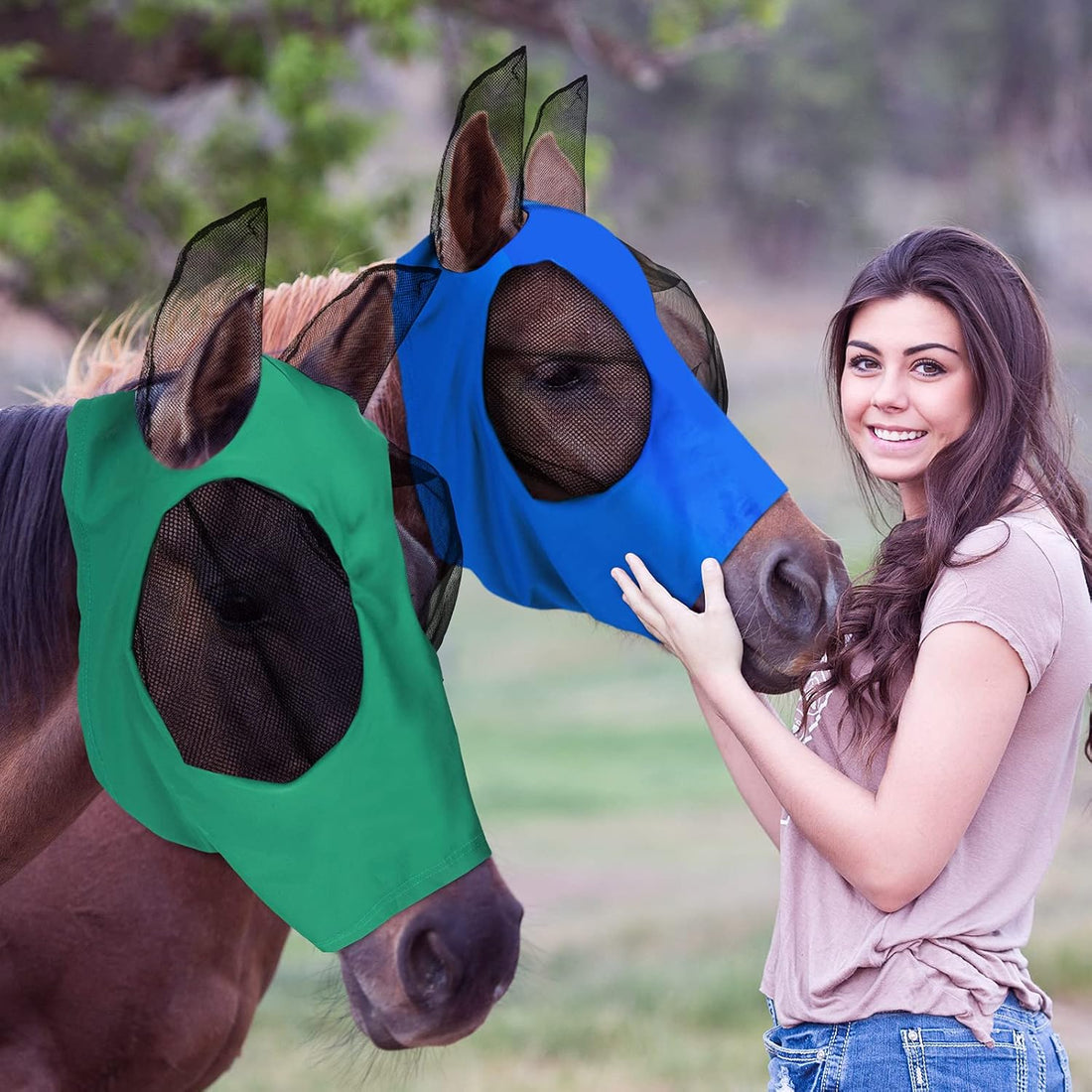 Weewooday 2 Pcs Mesh Horse Fly Mask with Ears, M