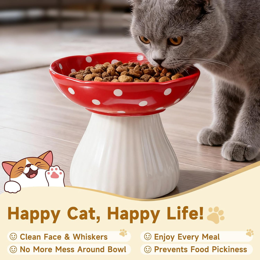 Mushroom Cat Bowl,Whisker Fatigue Cat Bowl,Cute Cat Bowls,Elevated
