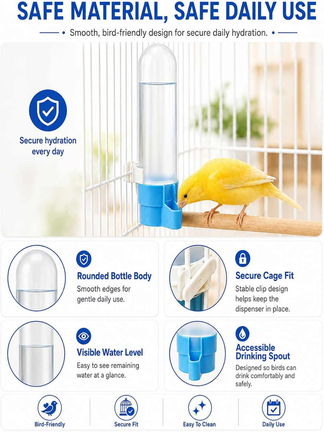 4 Pack Canary Water Dispenser with 2 Cleaning Brushes Set for Bird