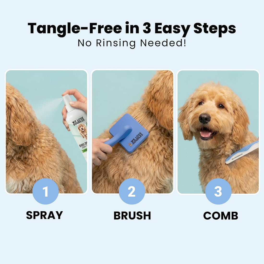 Dog Shampoo & Dog Detangler Spray, Tearless, Dog Bath Supplies