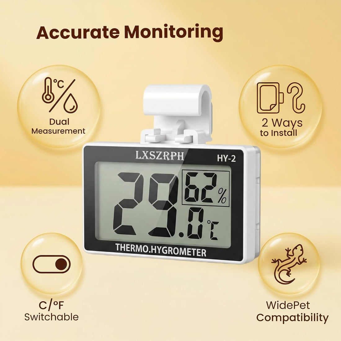 2packs Accurate Reptile Thermometer Hygrometer